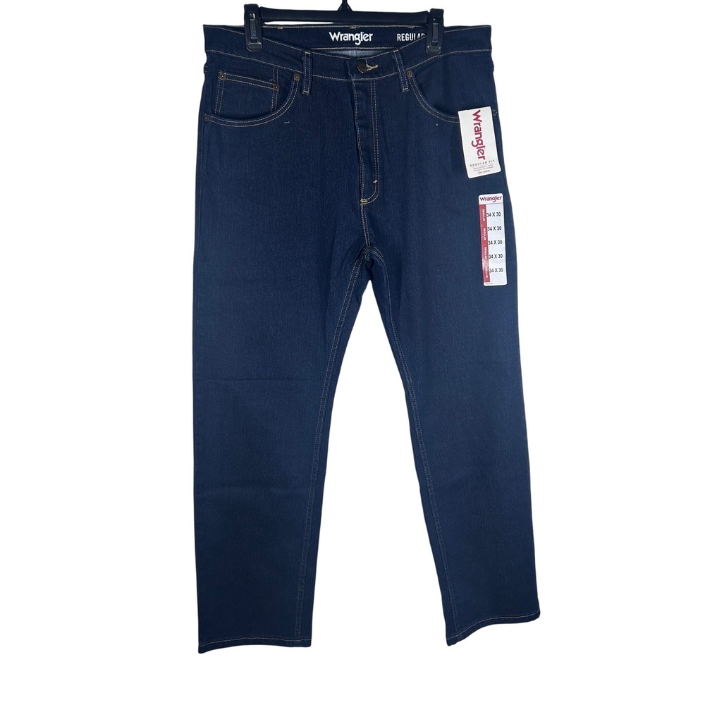 Wrangler Men's Regular Fit Dark Wash Stretch Denim‎ Jeans 34x30 NEW